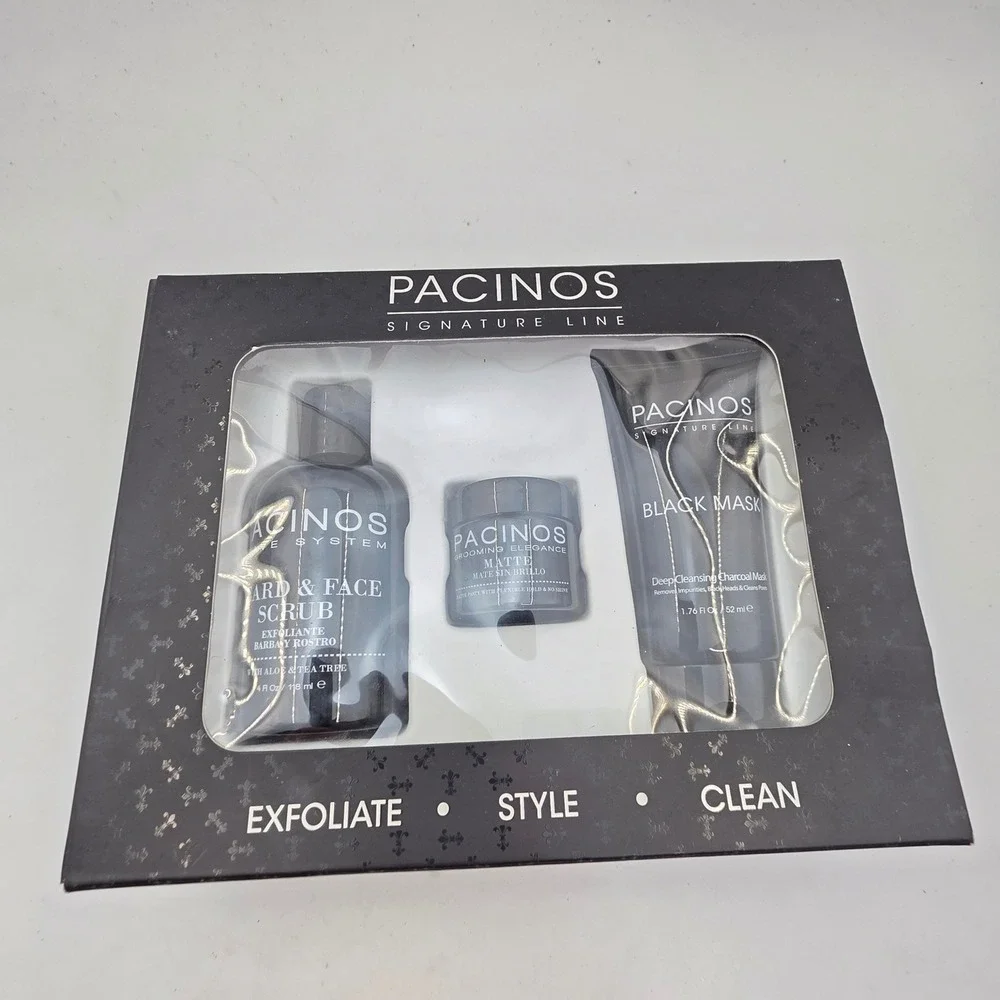 Pacinos Signature Line 3pc Set Beard Face Scrub Matte Paste Mask Grooming N4
